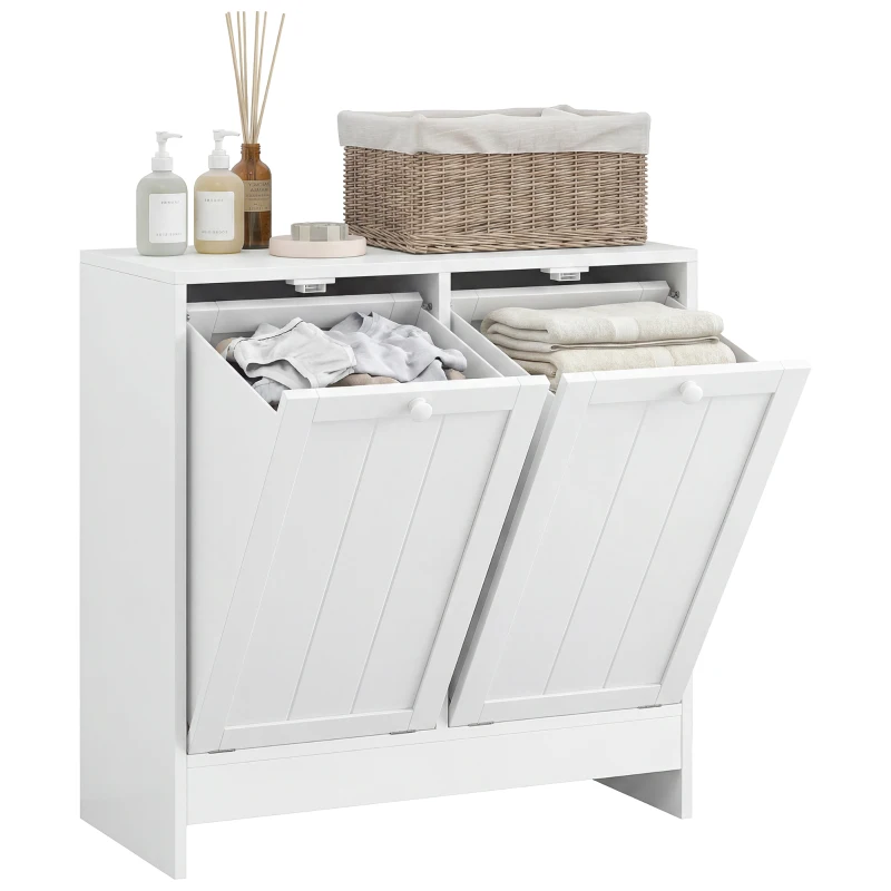 kleankin Meuble salle de bain avec panier à linge, armoire salle de bain en bois avec 2 portes et 2 paniers, 66x33x68cm, blanc