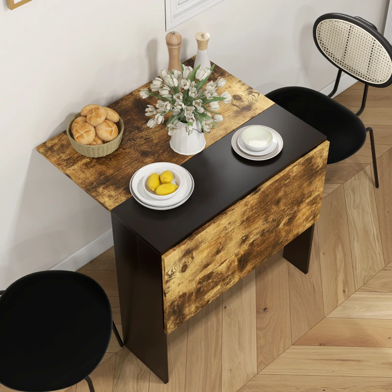 HOMCOM Mesa Plegable de Comedor Mesa de Cocina con Alas Abatibles para Espacio Pequeño 103x76x73,5 cm Negro y Marrón Rústico