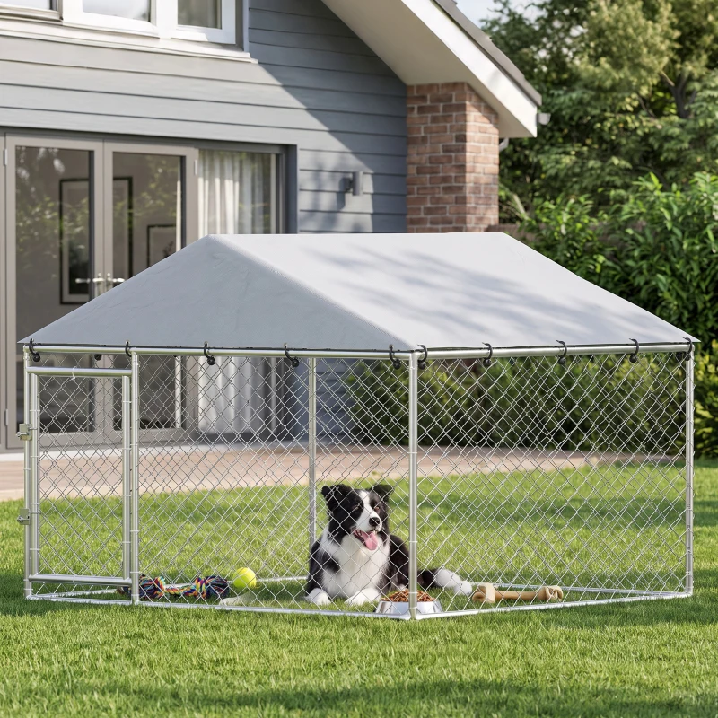 PawHut Recinto para Perros de Exterior en Acero Galvanizado con Techo de PE Plateado