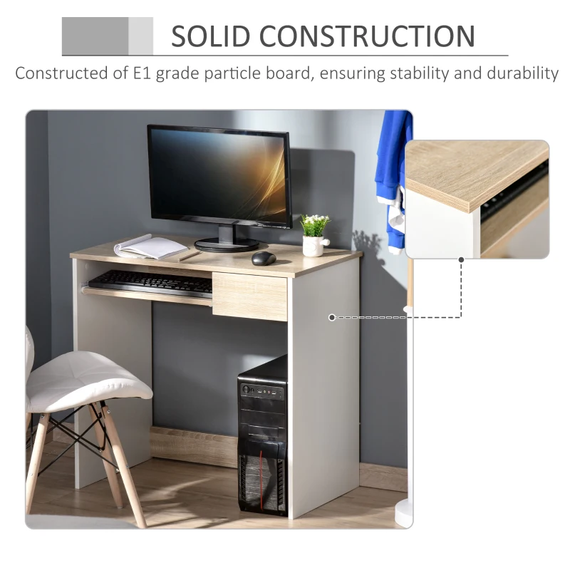 HOMCOM 80cm Compact Computer Desk with Keyboard Tray, Home Office Desk with Drawer for Bedroom Study, Oak