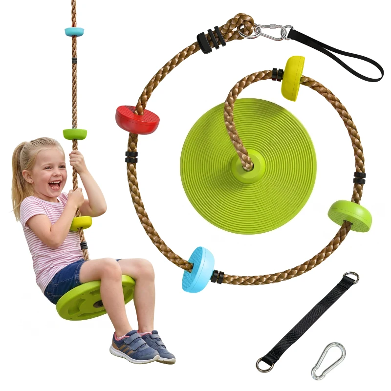 AIYAPLAY Kletterseil Schaukel Baum Kinderschaukel mit Plattform Scheibenschaukel Sitz Outdoor Spielset für 3-8 Jahre Kinder Grün