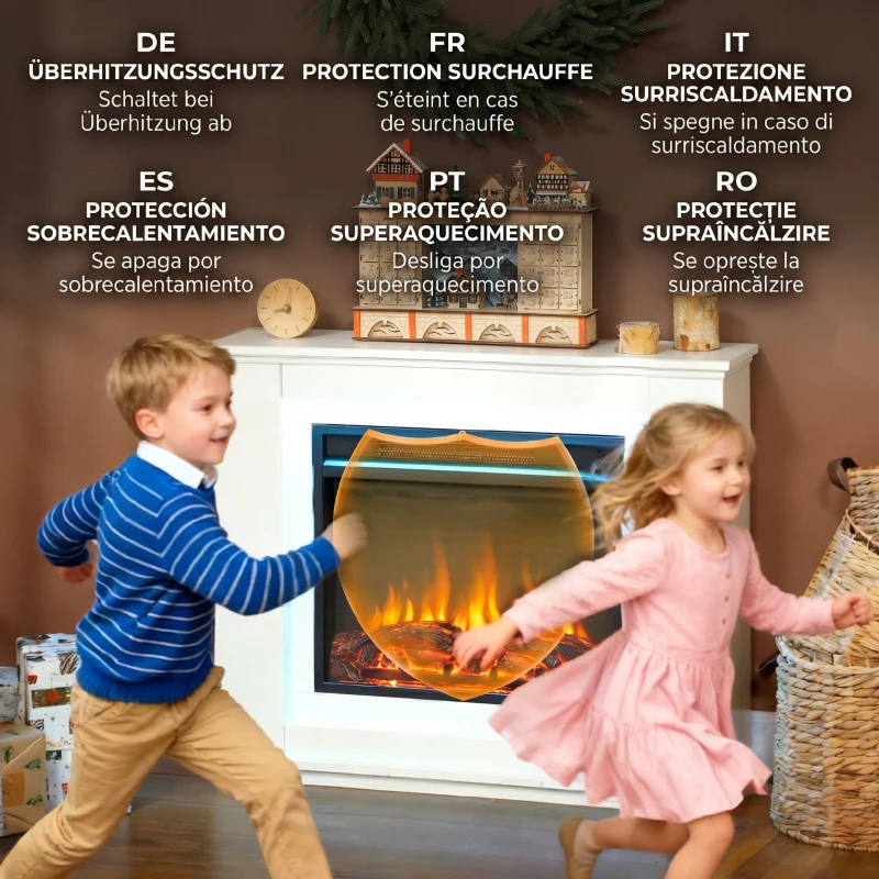 HOMCOM Șemineu Electric cu Flacără în 12 Culori și 5 Niveluri de Luminozitate, cu Telecomandă și Timer, 98x25x80 cm, Alb și Negru
