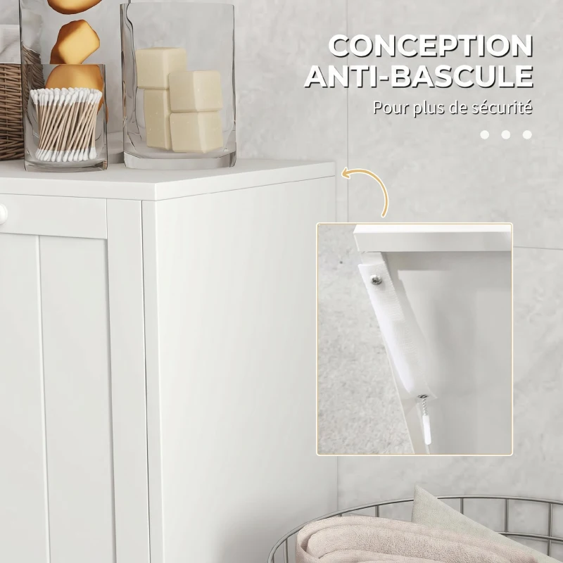 kleankin Meuble salle de bain avec panier à linge, armoire salle de bain en bois avec 2 portes et 2 paniers, 66x33x68cm, blanc
