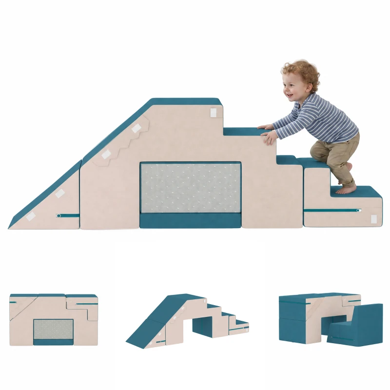 AIYAPLAY Spielsofa Samt 2-Teiliges Kindersofa aus Schaumstoff Waschbar Modulares Kindercouch  für Kinder 0,5 bis 3 Jahre