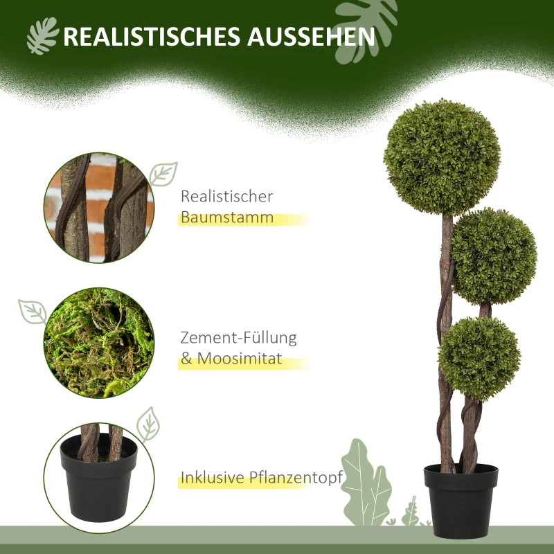 HOMCOM Kunstbuxus, kunstplant, realistische uitstraling, outdoor, groen + zwart
