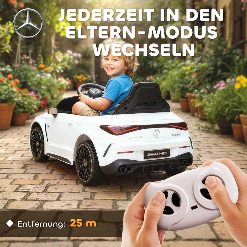 AIYAPLAY Kinder-elektroauto, Mercedes-Design, 12V Motoren, afstandsbediening, LED-lichten, muziek, voor 3-6 jaar, wit(m-5)