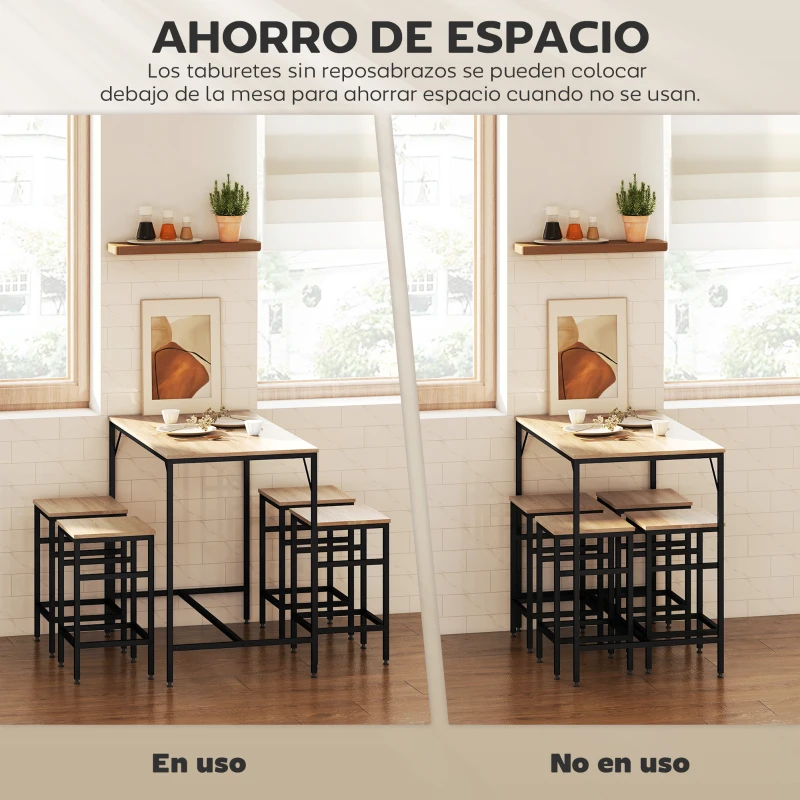 HOMCOM Set de Mesa Bar y 4 Taburetes Muebles Altos con Mesa de 100x60x88 cm y Taburetes de 32x32x57 cm Negro y Roble