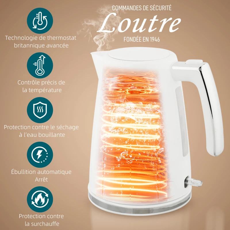 HOMCOM Ensemble bouilloire et grille-pain, bouilloire en acier 1,7 L et 2200 W et grille-pain à 2 tranches, blanc