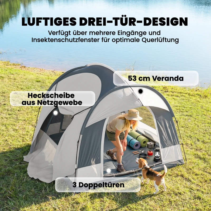 Outsunny Campingzelt für 2-4 Personen wasserdicht Familienzelt mit 3 Türen abnehmbar Regendach Bodenplane Tragetasche Dunkelblau