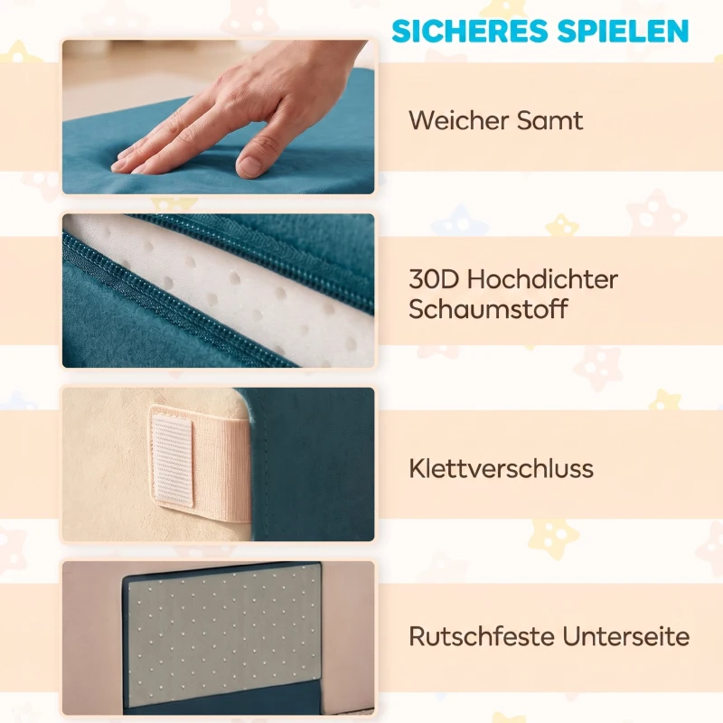 AIYAPLAY Spielsofa Samt 2-Teiliges Kindersofa aus Schaumstoff Waschbar Modulares Kindercouch  für Kinder 0,5 bis 3 Jahre