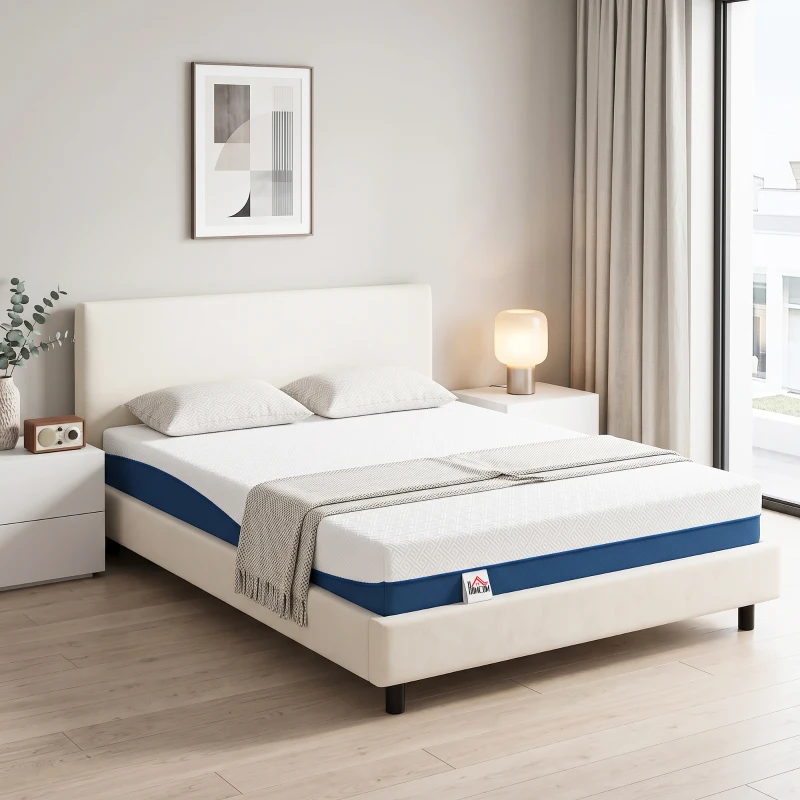 HOMCOM Colchão 190x140 cm Espessura 20 cm Colchão Viscoelástico com Chá Verde Firmeza Média Cama Refrescante com Espuma de Gel