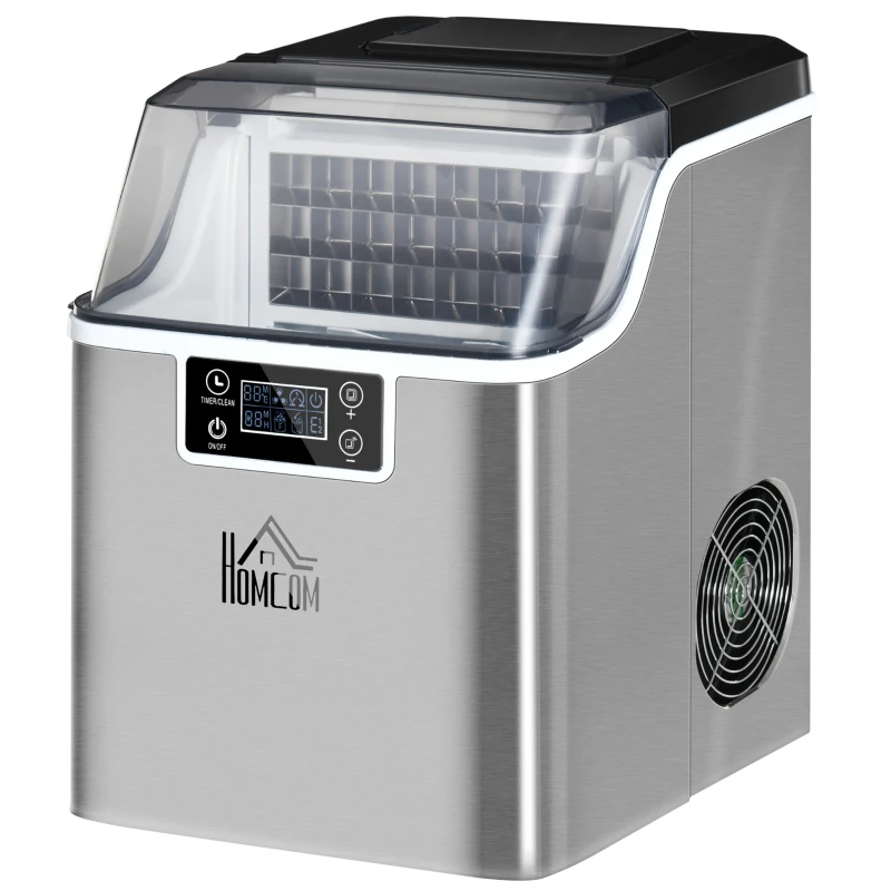 HOMCOM 3.2L Compact Ice Machine, with LCD Screen and Accessories - Silver-Tone
