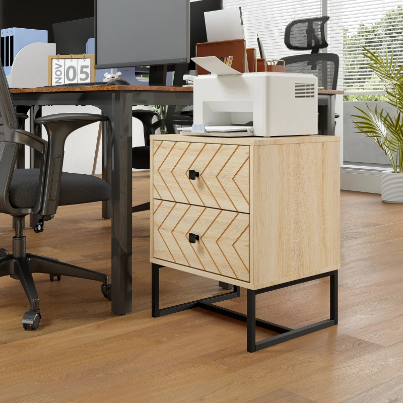 HOMCOM Table de Chevet Table de Nuit Style Graphique 48L x 39,5l x 60H cm 2 tiroirs métal Noir Panneaux Particules MDF Imitation Bois Clair