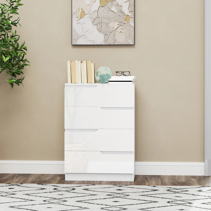 HOMCOM Modern Dressoir met 4 Laden, Kledingkast, Kiepbeveiliging en Voetjes, Wit