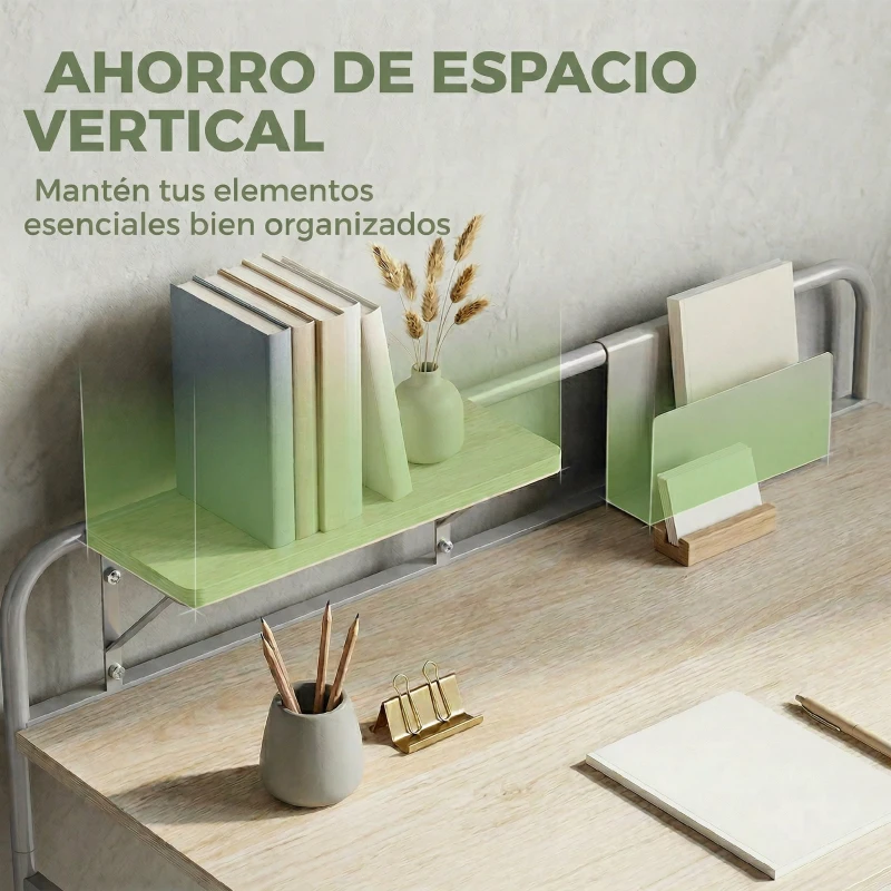 HOMCOM Mesa de Escritorio Moderno con Estante y Estructura de Metal Fácil Montaje 98x48x88,5 cm Roble