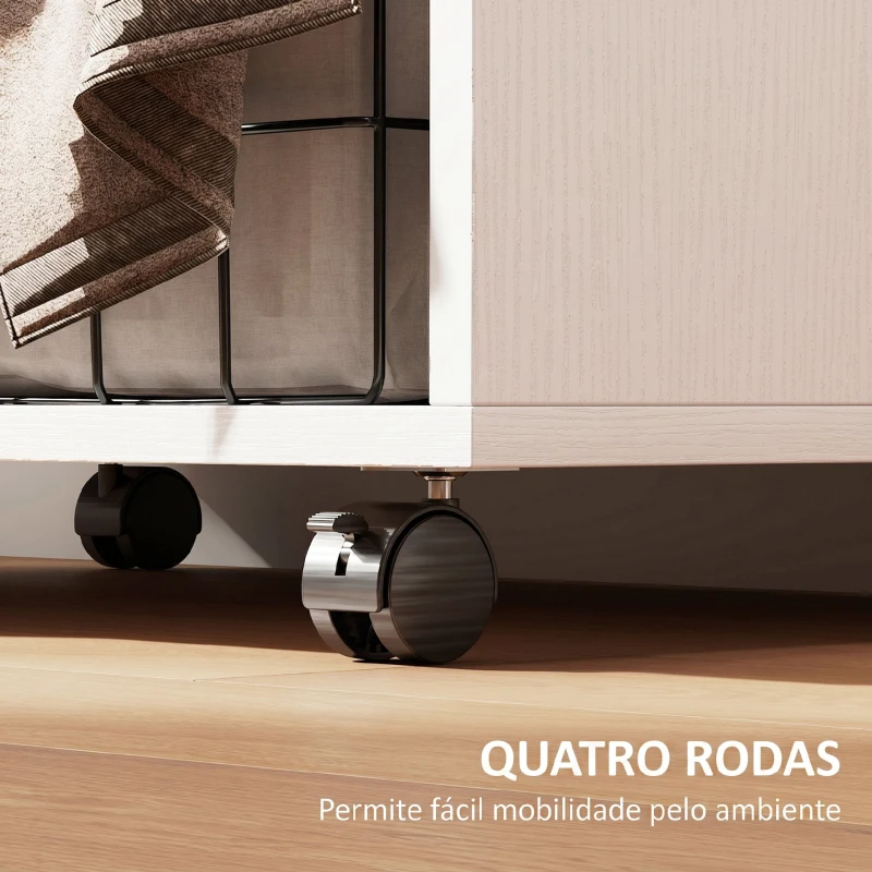 HOMCOM Roupeiro com Rodas, Cortina, Barra de Pendurar e 2 Compartimentos para Quarto 60x40x128 cm Branco
