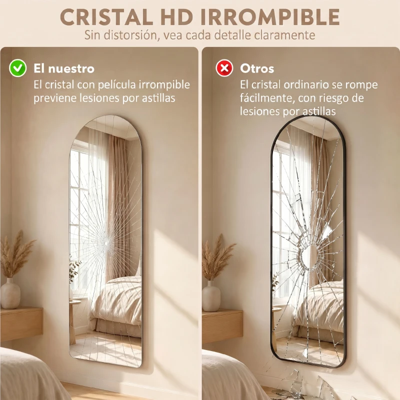 HOMCOM Espejo de Pared Arqueado con Luces 120x40 cm Sin Marco 3 Temperaturas de Color Brillo Ajustable Transparente