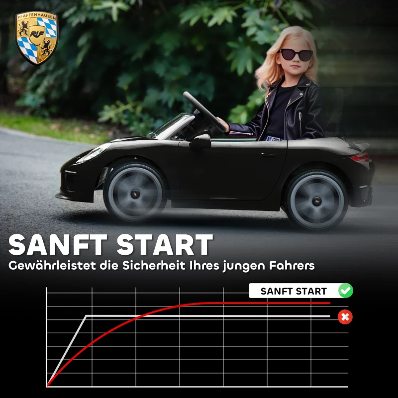 AIYAPLAY 12V Kinderauto | 2× motor | 2,4 GHz RC | Softstart & geveerd | MP3/USB en LED — Zwart