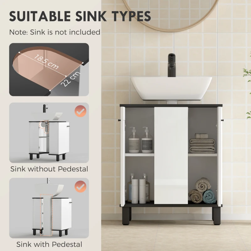 HOMCOM Modern Under-Sink Bathroom Cabinet - High Gloss White