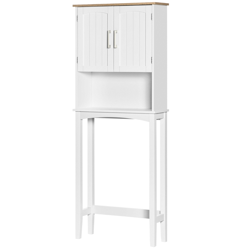 kleankin Mueble sobre Inodoro Armario Alto para Lavadora con Balda Interior Ajustable para Baño WC 64x22x165 cm Blanco