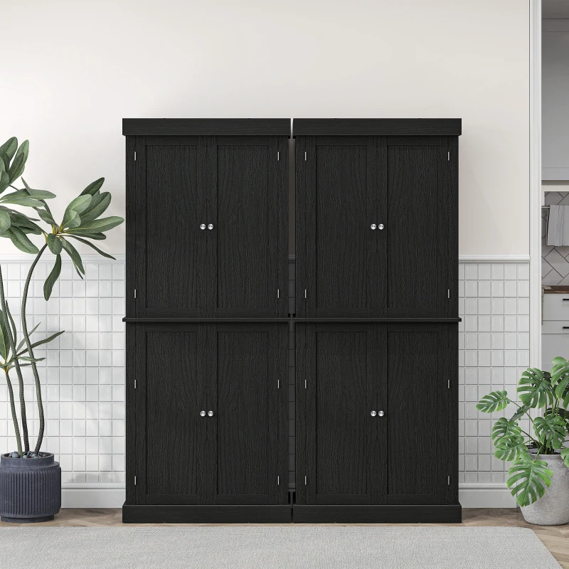 HOMCOM Mobile Cucina Alto con 6 Ripiani Regolabili e 4 Ante in Legno, 76x40.5x184 cm, Nero