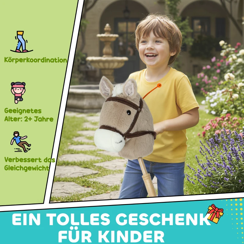 AIYAPLAY Steckenpferd Kinder Steckenpferde mit Sound, Rolle, Stockpferd zum Reiten für Kinder 24+ Monate, Grau