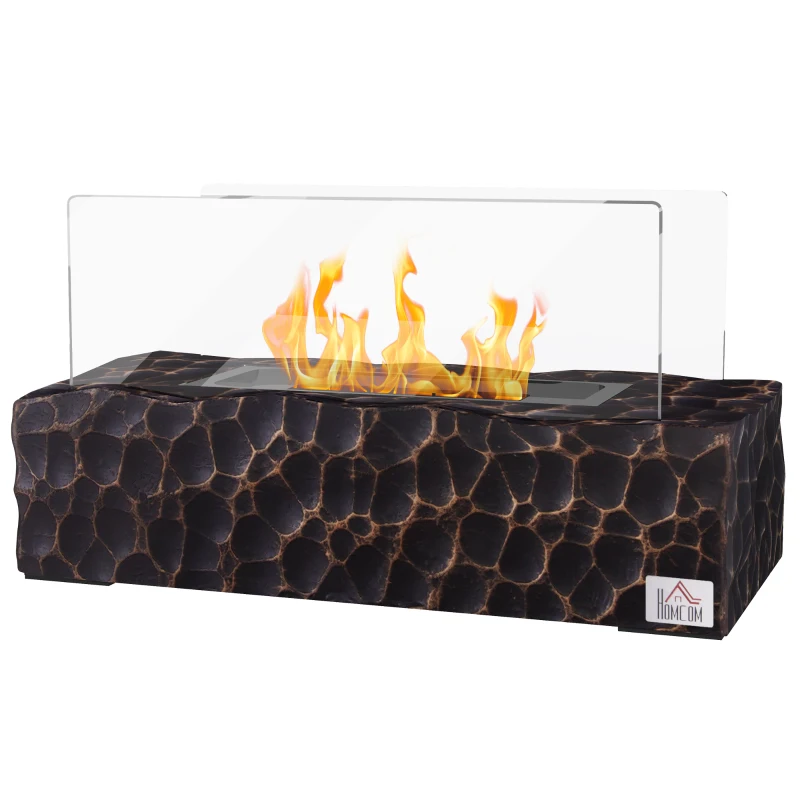 HOMCOM Șemineu pe Bioetanol de Masă cu Arzător de 1,15L și Panou din Sticlă, 33x16x18cm, Negru