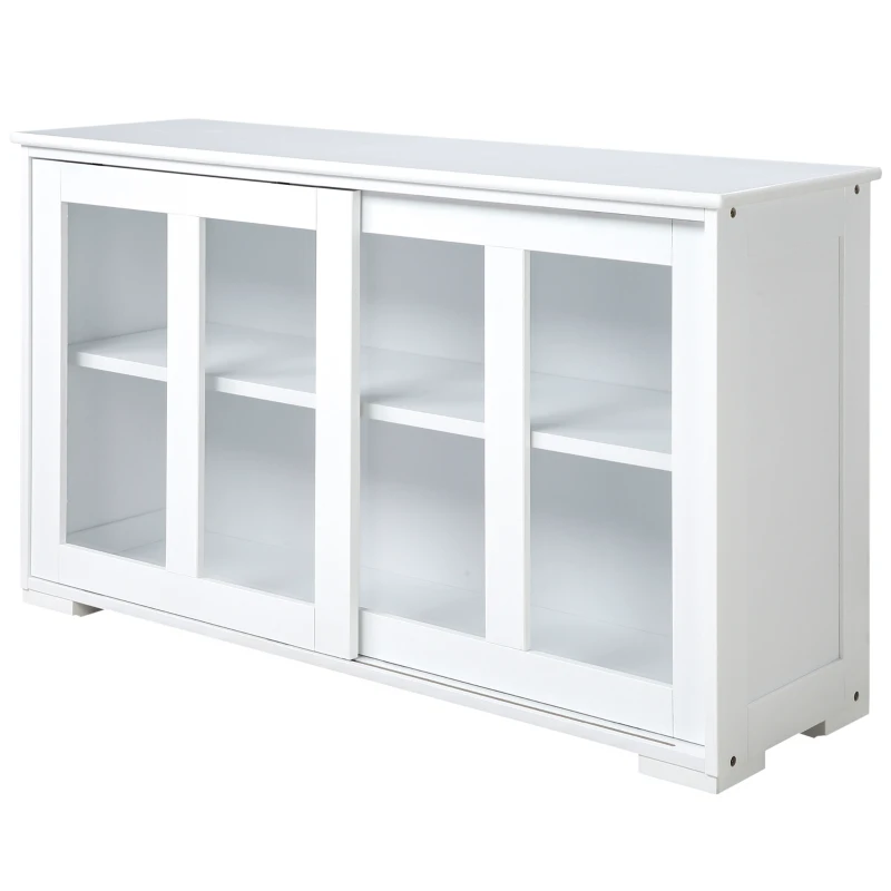 HOMCOM Aparador de Cocina Moderno Mueble Auxiliar con 2 Puertas Corredizas de Vidrio y Estante Ajustable 107x33x62,5 cm Blanco