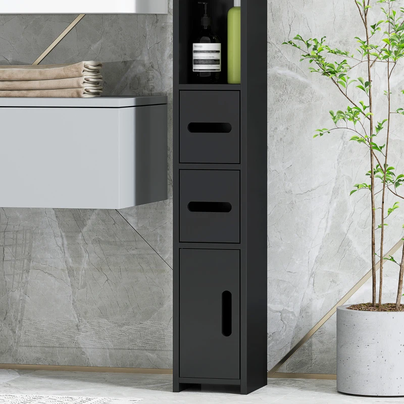 kleankin Meuble colonne de salle de bain armoire toilette haute avec étagères et placards - 15 x 17 x 120 cm noir