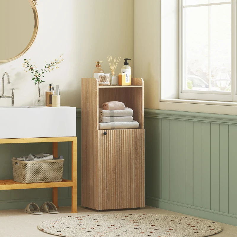 HOMCOM Meuble salle de bain, meuble de rangement étroit 4 niveaux, placard, compartiment ouvert, 40 x 31 x 104 cm, chêne jaune