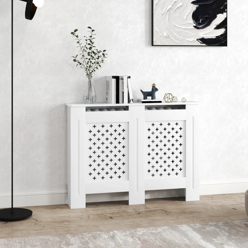HOMCOM Couvercle de radiateur cache radiateur grille croisée pour salon chambre à coucher en bois 112l x 19P x 81,5H cm blanc