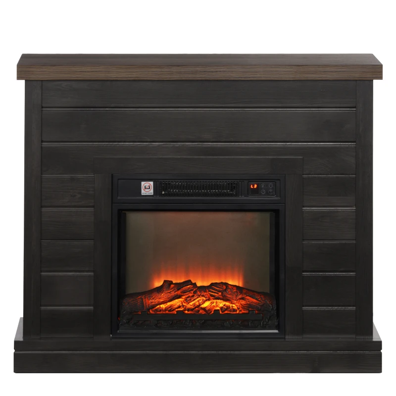 HOMCOM Șemineu Electric 1800W cu Efect de Flacără și Telecomandă, din Lemn, Metal și Sticlă, 96.5x22x81.7 cm, Gri Închis