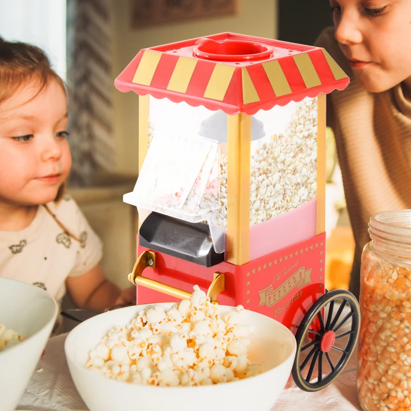 HOMCOM Máquina de Palomitas 1200W Máquina para hacer Palomitas en 3 Minutos Palomitera Eléctrica sin Aceite 22x19x39 cm Rojo