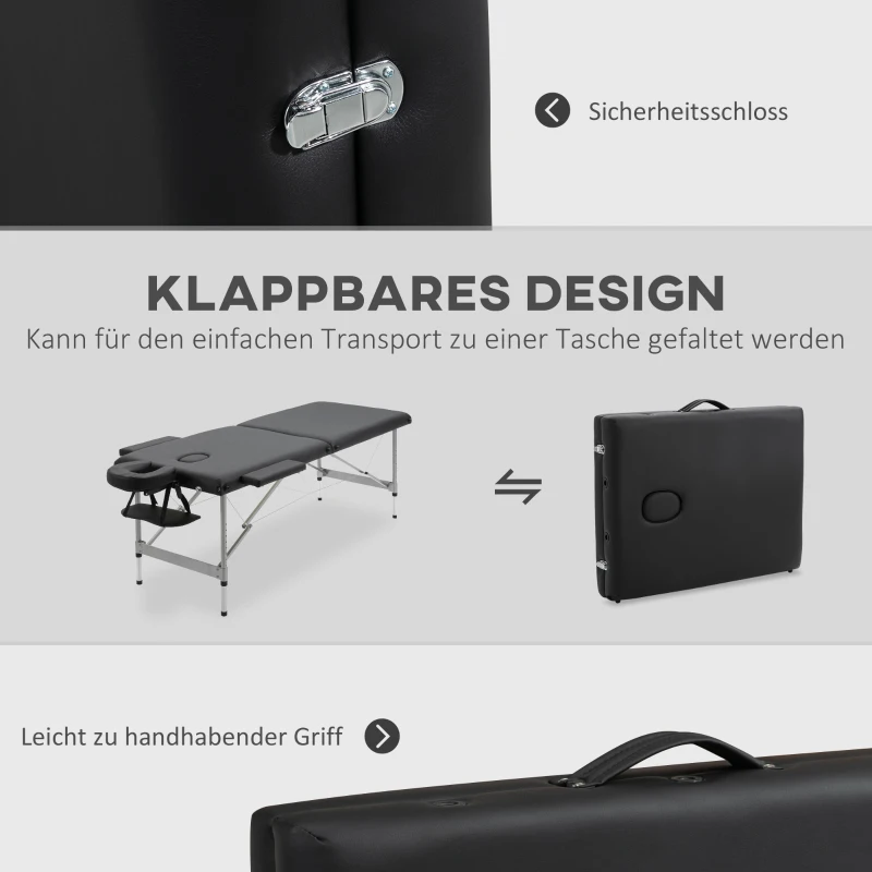 HOMCOM inklapbare massagetafel, inclusief gezichtsondersteuning, armleuningen en handsteunen, mobiele massagetafel, 185 cm x 70 cm x 82 cm