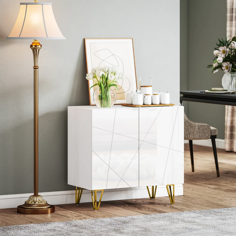 HOMCOM Modern Luxe High Gloss Sideboard, with Hairpin Legs - White