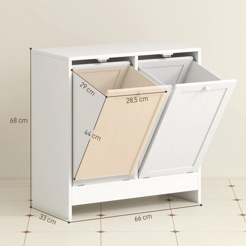 kleankin Meuble salle de bain avec panier à linge, armoire salle de bain en bois avec 2 portes et 2 paniers, 66x33x68cm, blanc