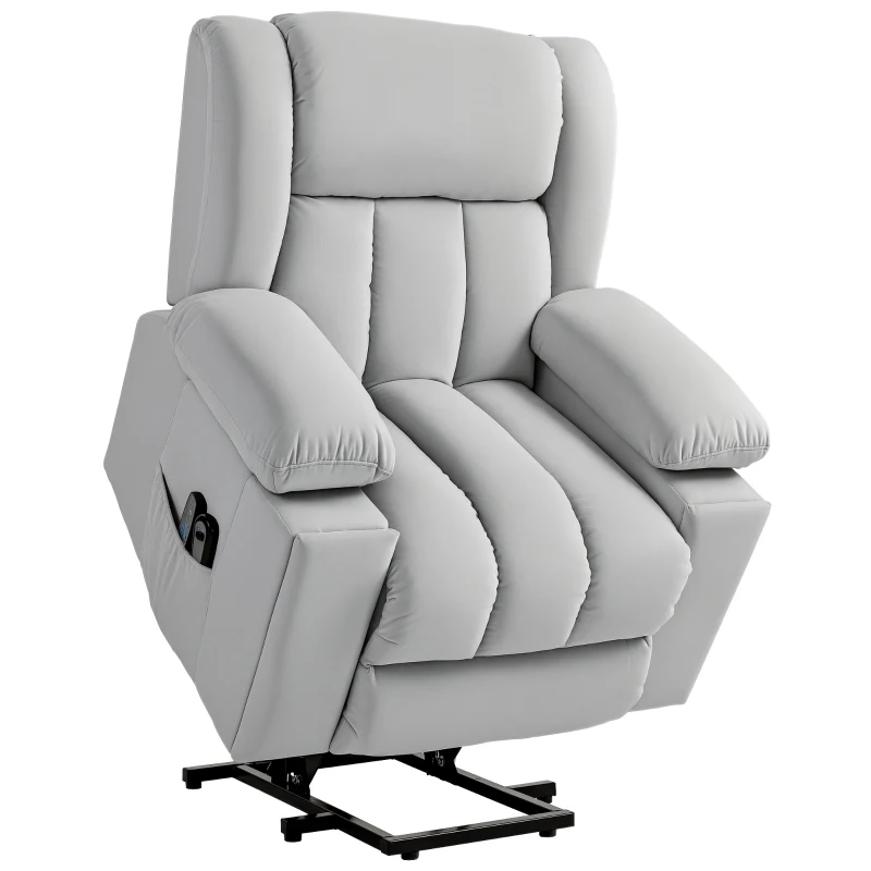 HOMCOM Elektrische TV Fauteuil met Opsta-hulp Relaxfauteuil met Lig-, Warmte- en Massagefunctie Massagesessel met Afstandsbediening Bekerhouder Zijvak USB Pocketvering Fluweel Lichtgrijs(m-11)