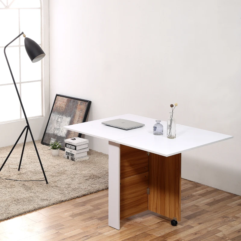 HOMCOM Table de cuisine 120 x 80 x 73 cm chêne et blanc pliante sur roulettes