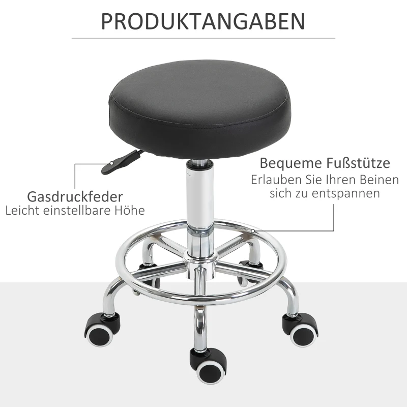 Vinsetto Salonkruk, in hoogte verstelbaar, kunstleer, tot 110 kg, Ø42x50-64H cm, Zwart