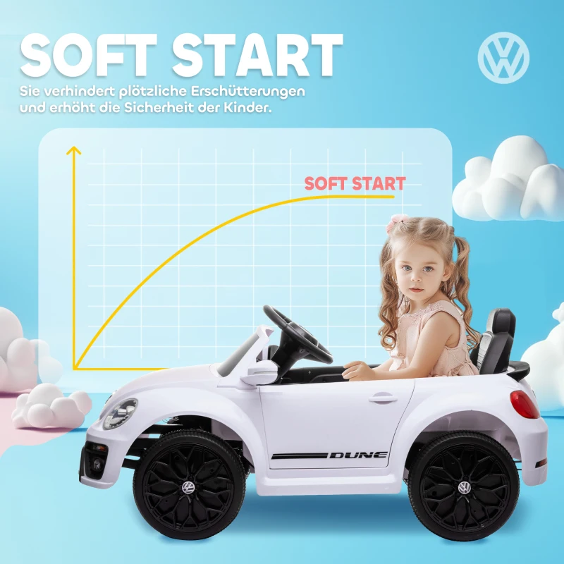 AIYAPLAY Elektro-Kinderfahrzeug, VW Käfer, 3-5 km/h, mit Fernbedienung & Musik, Weiß