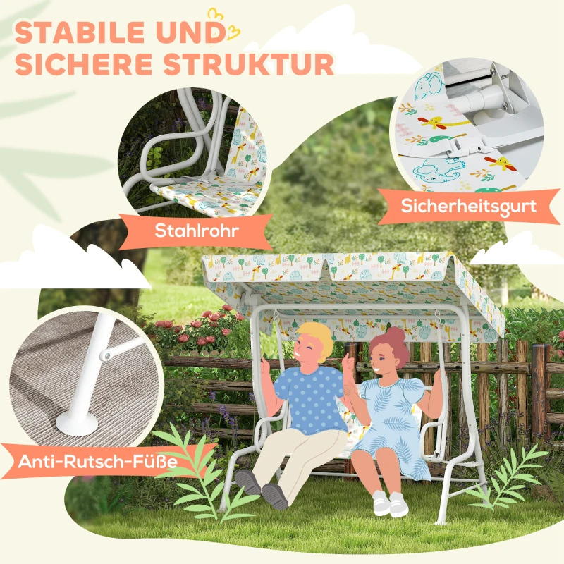 AIYAPLAY Tuinschommel voor Kinderen, Stalen Frame, 2-Zits, 60 kg Draagvermogen, Wit