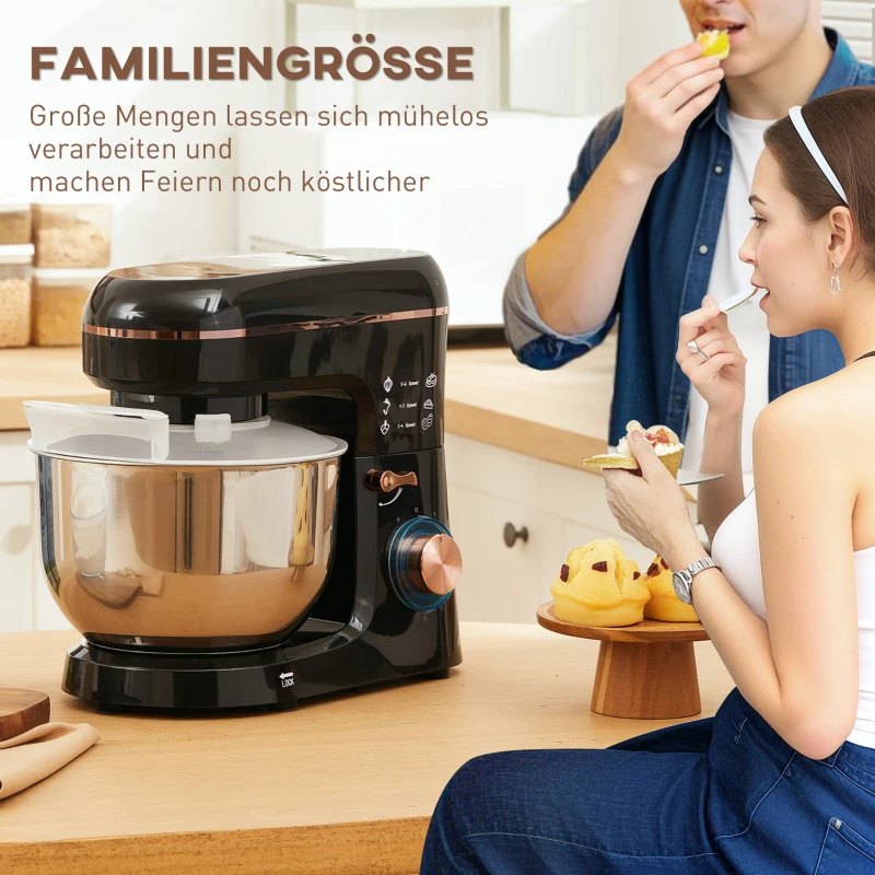 HOMCOM Blender, keukenmachine, roerapparaat, 6 standen, 5,5L roestvrijstalen kom, zwart