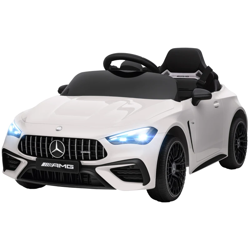 AIYAPLAY Kinder-elektroauto, Mercedes-Design, 12V Motoren, afstandsbediening, LED-lichten, muziek, voor 3-6 jaar, wit(m-10)