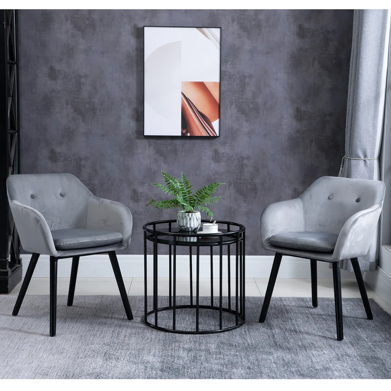 HOMCOM Chaises de salle à manger chaise de cuisine chaises de salon scandinave - Lot de 2 - Pieds effilés Bois Noir - Velours Gris