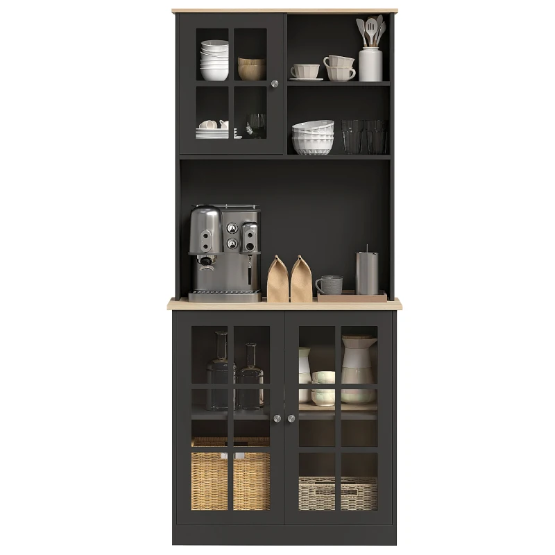 HOMCOM Buffet cuisine, meuble cuisine rangement haut, meuble de rangement avec plan de travail, 3 portes vitrées, 2