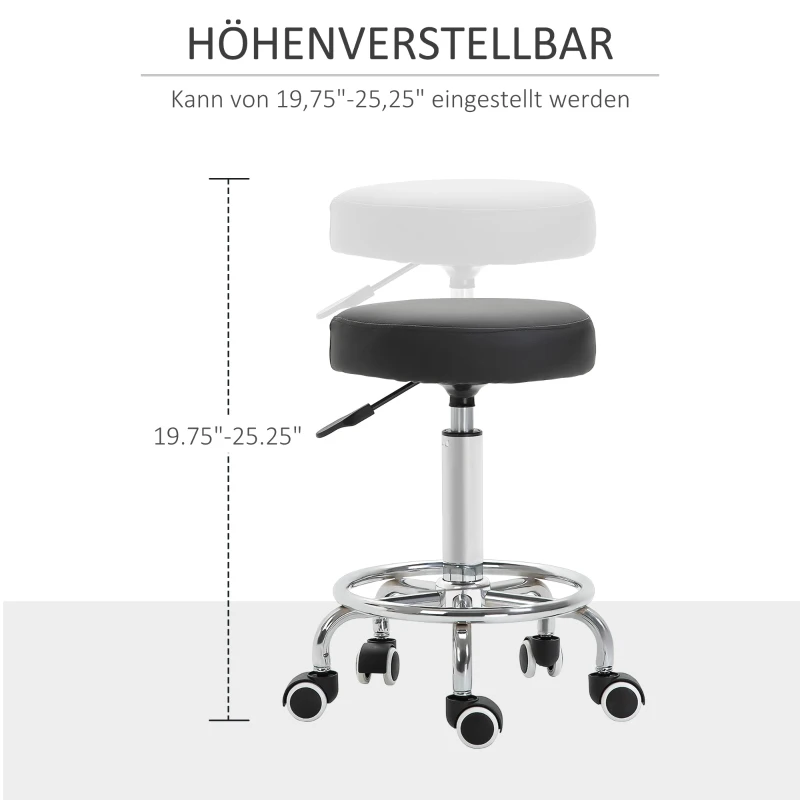 Vinsetto Salonkruk, in hoogte verstelbaar, kunstleer, tot 110 kg, Ø42x50-64H cm, Zwart