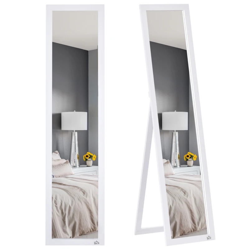 HOMCOM Volledige Lichaamsspiegel, Vrijstaand of Wandmontage, MDF-Frame, 37 x 37 x 154 cm, Wit