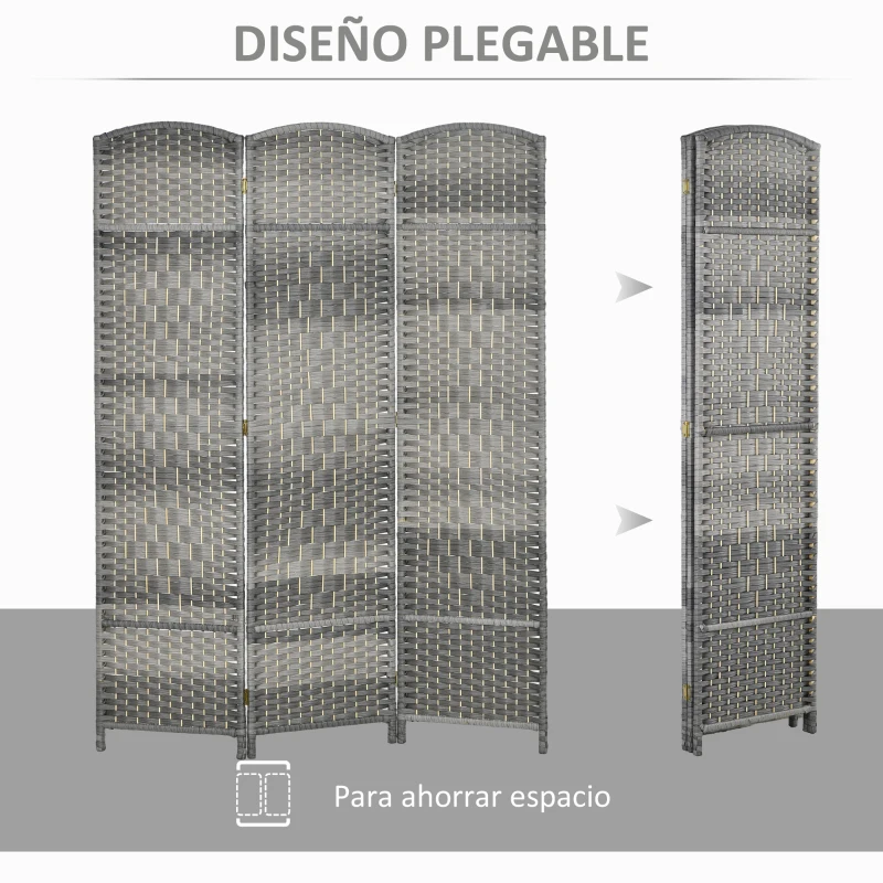 HOMCOM Separador de Ambientes de 3 Paneles Biombo Plegable 135x180 cm Pantalla de Privacidad de Polipropileno Gris Mixto