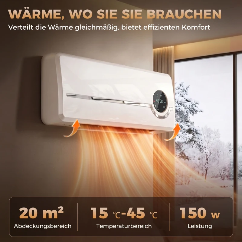 HOMCOM Chauffage mural en céramique 1000/2000W, radiateur électrique, ventilateur, thermostat, minuterie, 50x18,6x12,9cm, blanc(m-4)