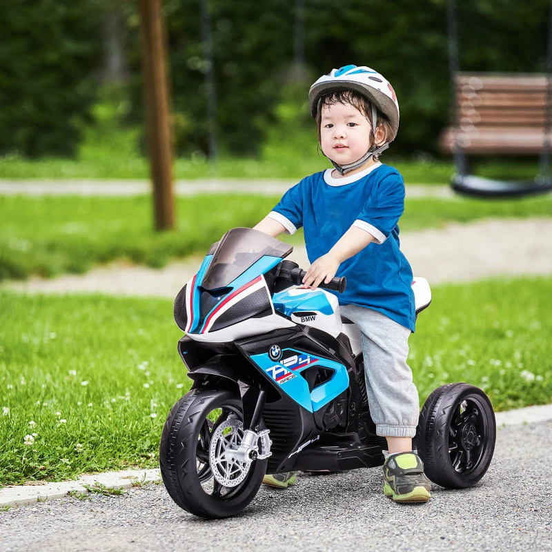 HOMCOM Moto électrique pour enfants 3 roues 6 V 2,5 Km/h musique interface USB  82,5 x 42 x 54 cm bleu(m-2)